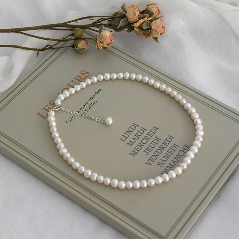 Real freshwater pearl necklace with 925 sterling silver beads - Phoenexia