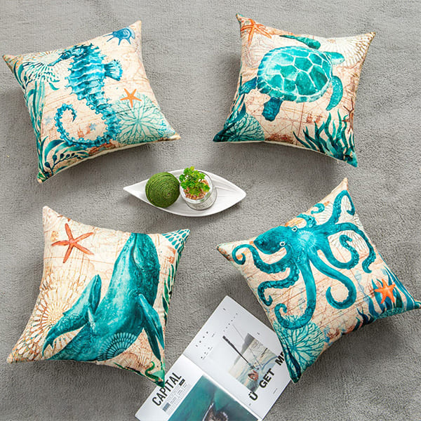 Phoenexia - Sea Life Cushion Covers For Ocean Lovers - Each Cushion Removes 5 Punds Of Plastic!